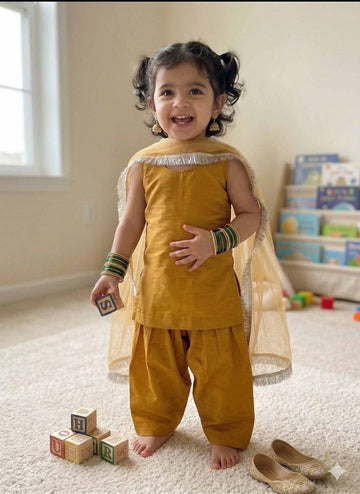 Girls Ethnic Cotton Blend Kurta Salwar Dress with Dupatta