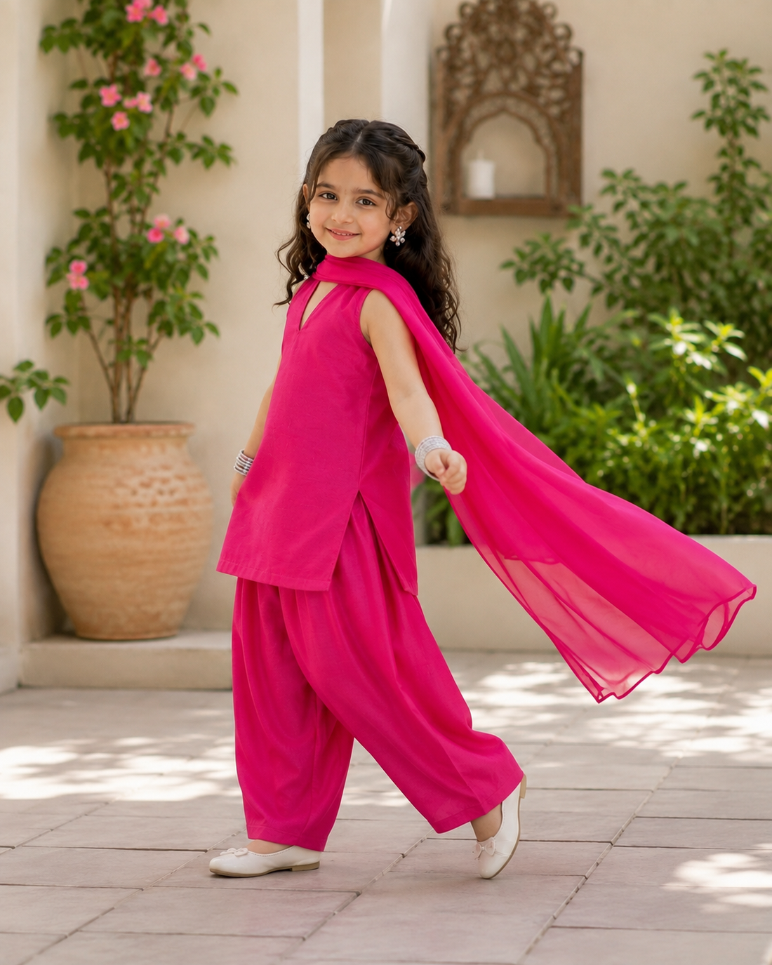 Girls Sleeveless Ethnic Kurta Farsi Salwar Set
