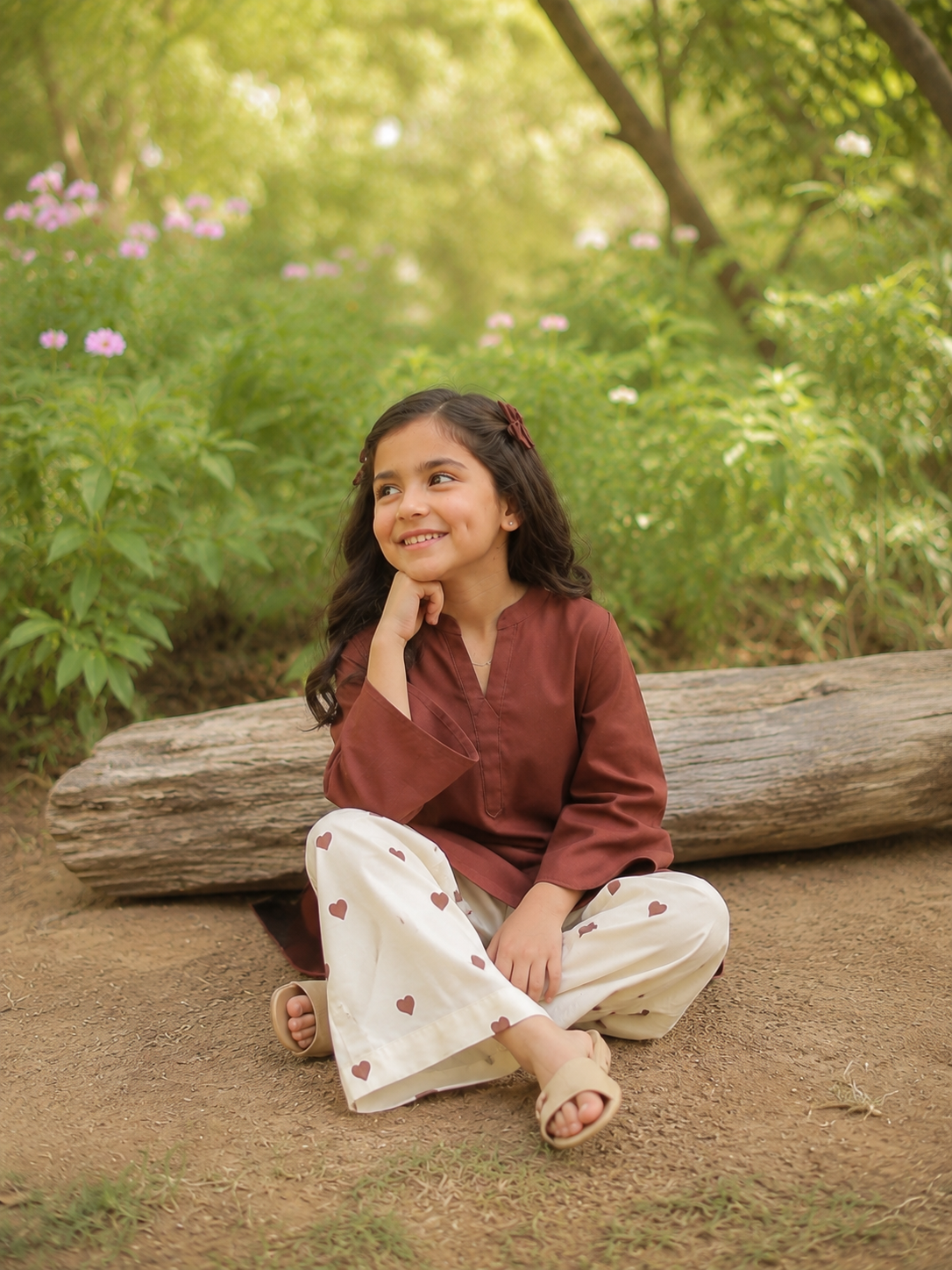Girls Charming Heart Pattern Traditional Co-Ord Outfit