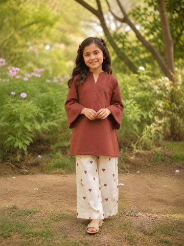 Girls Charming Heart Pattern Traditional Co-Ord Outfit