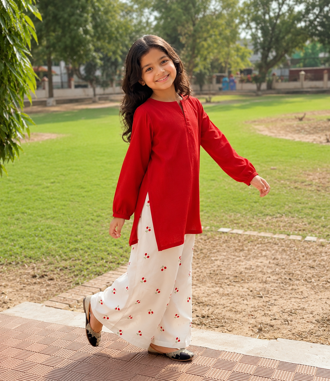 Kids Elegant Floral Print Salwar Kurta Co-Ord Set