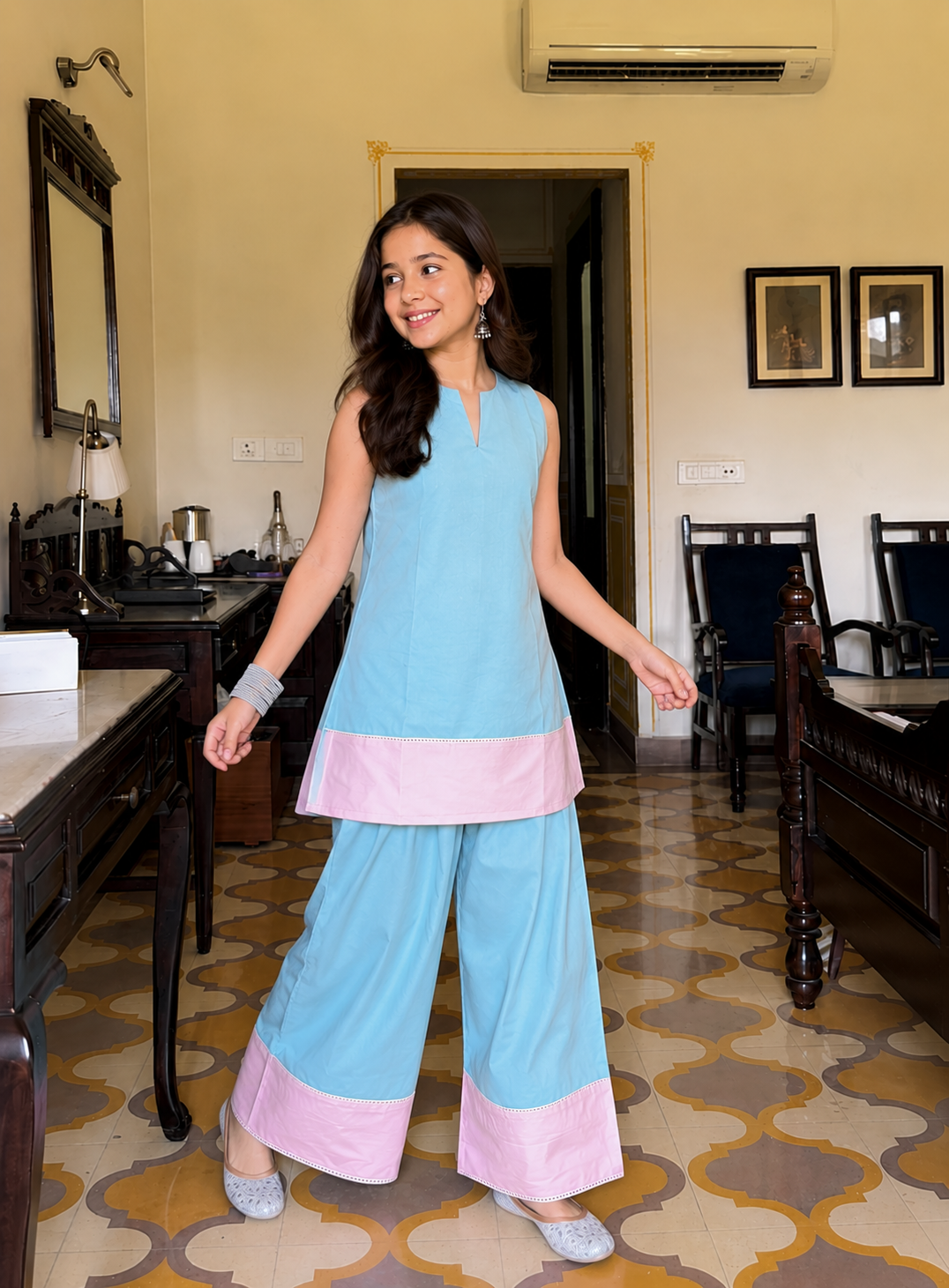 Girls Minimalist Ethnic Co-Ord Set