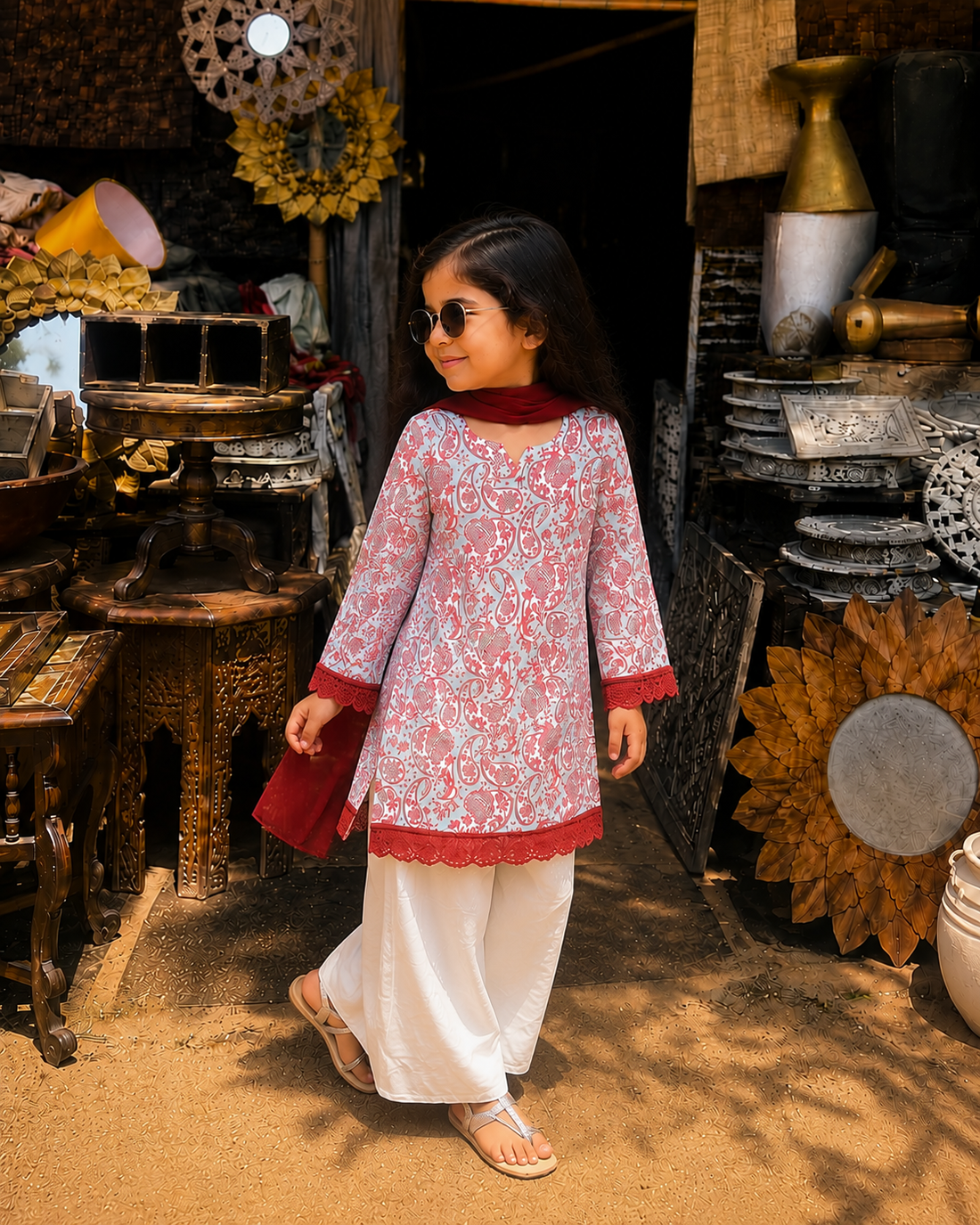 Girls Elegant Printed Festive Set