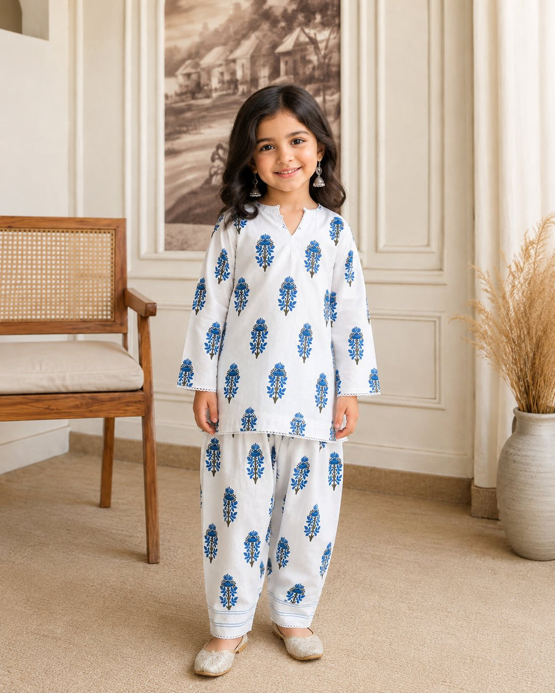 Girls Cotton Blend Kurta Salwar Outfit