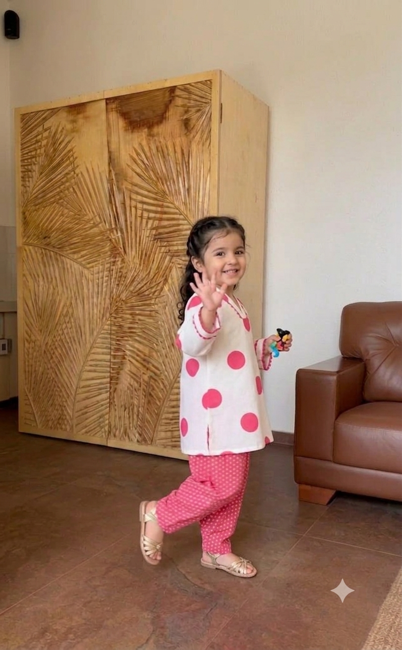 Girls Polka Dot Cotton Blend Ethnic Co-Ord Set
