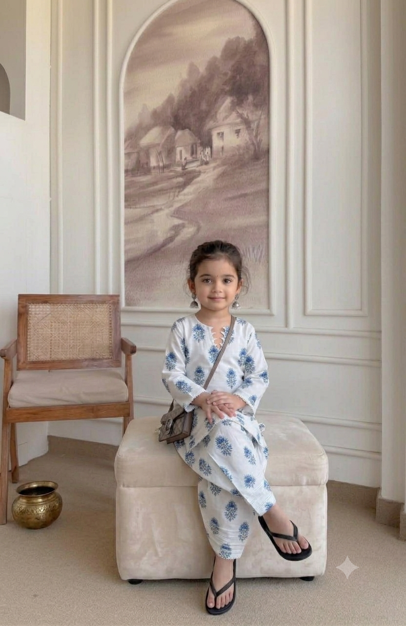 Girls Cotton Blend Kurta Salwar Outfit