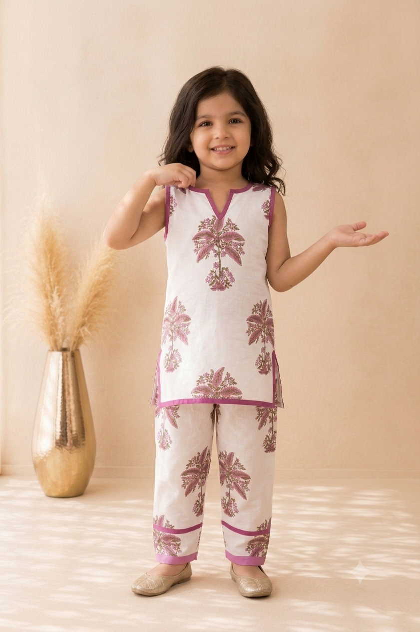 Girls Elegant Printed Salwar Kurta Co-Ord Set