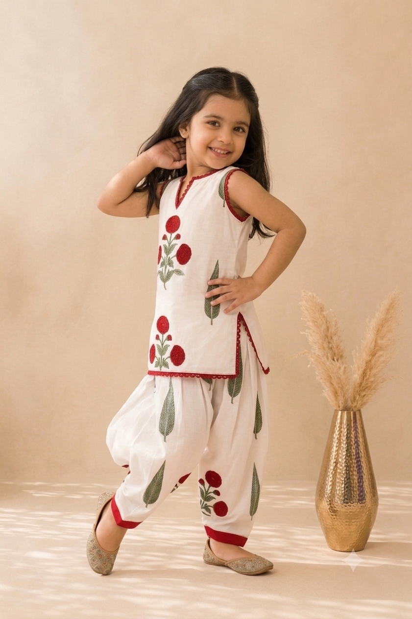 Girls Elegant Floral Ethnic Co-Ord Ensemble