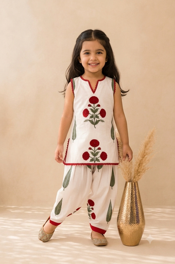 Girls Elegant Floral Ethnic Co-Ord Ensemble