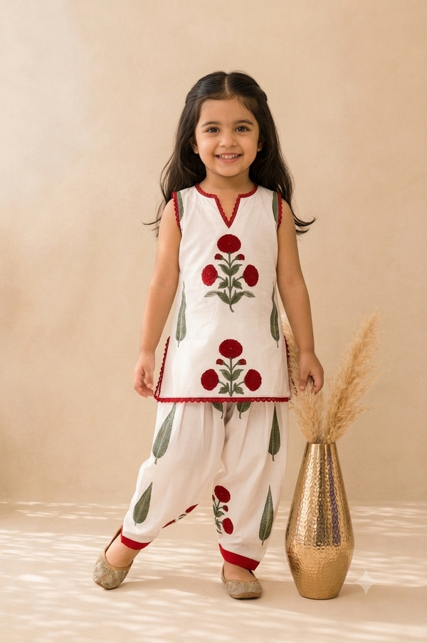 Girls Elegant Floral Ethnic Co-Ord Ensemble