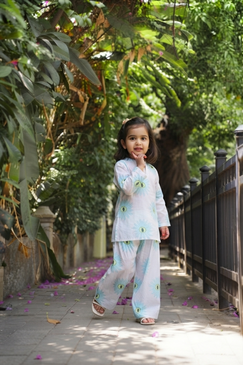 Girls Bloom Print Cotton Blend Ethnic Co-Ord Set