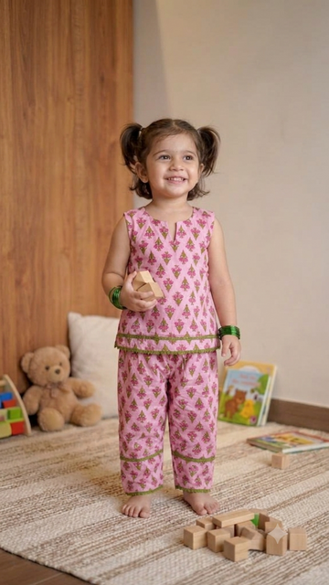 Girls Sleeveless Printed Salwar Kurta Co-Ord Set