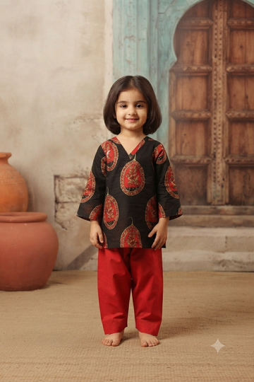 Kids Heritage Print Cotton Blend Ethnic Co-Ord Set