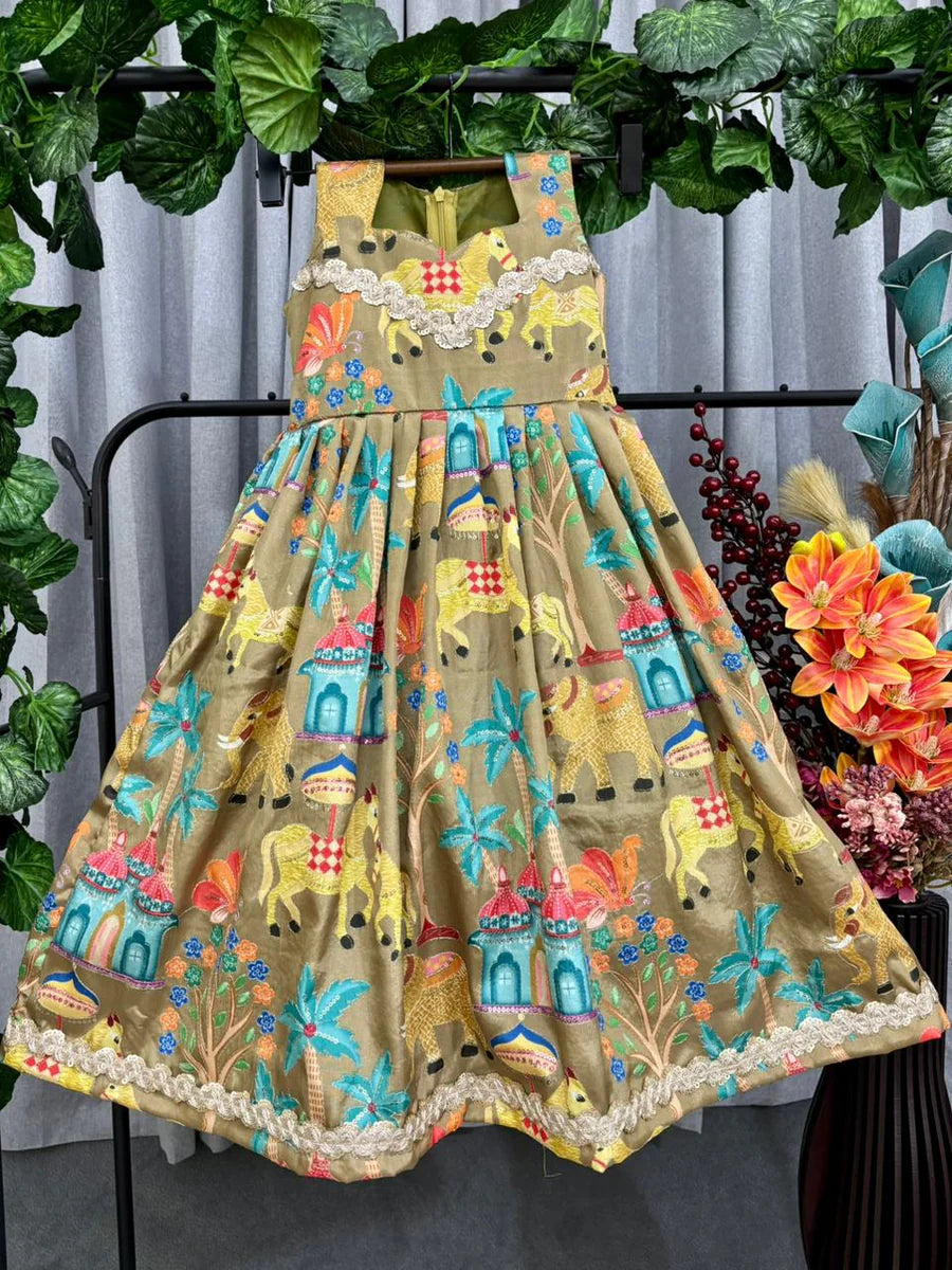 Royal Heritage Print Kids Party Wear Gown