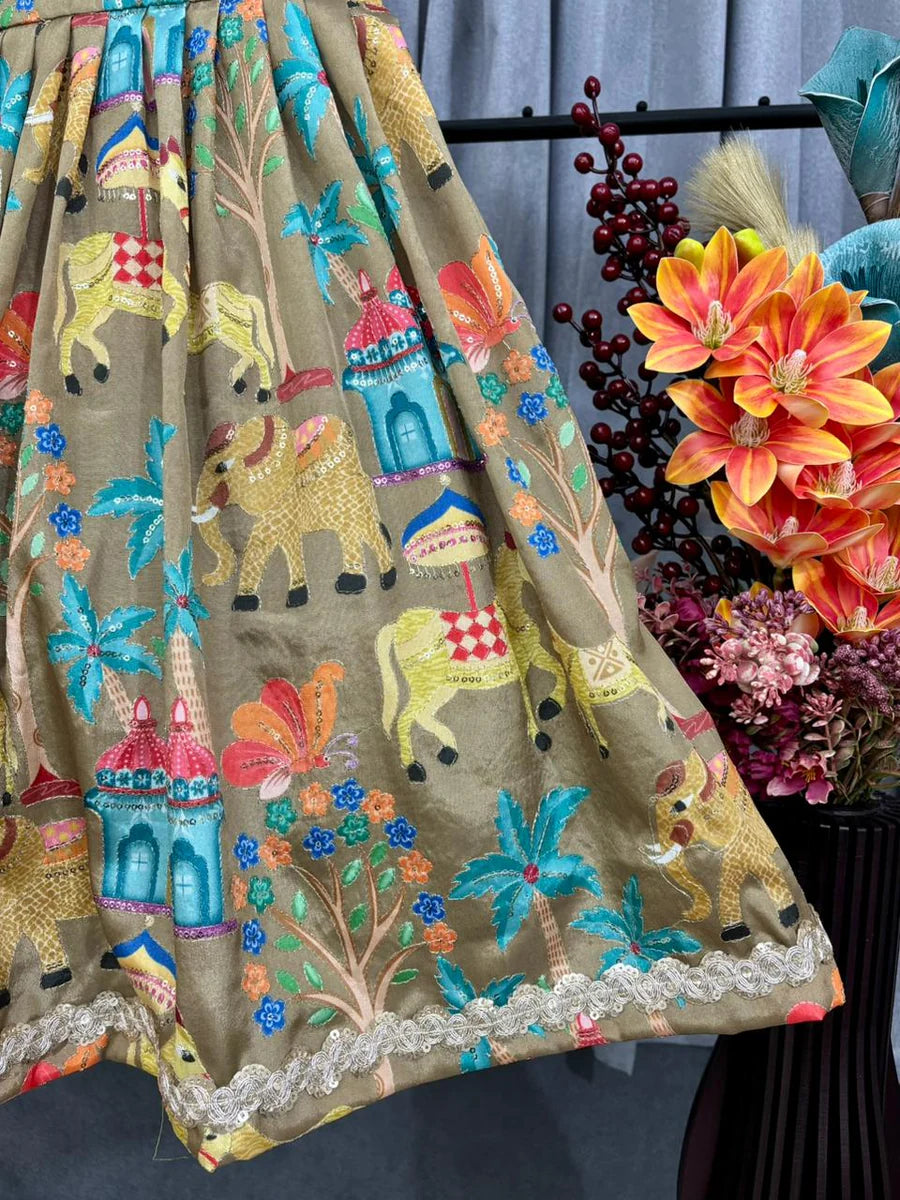Royal Heritage Print Kids Party Wear Gown