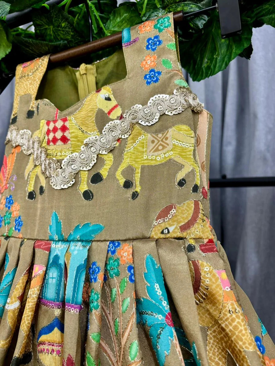 Royal Heritage Print Kids Party Wear Gown