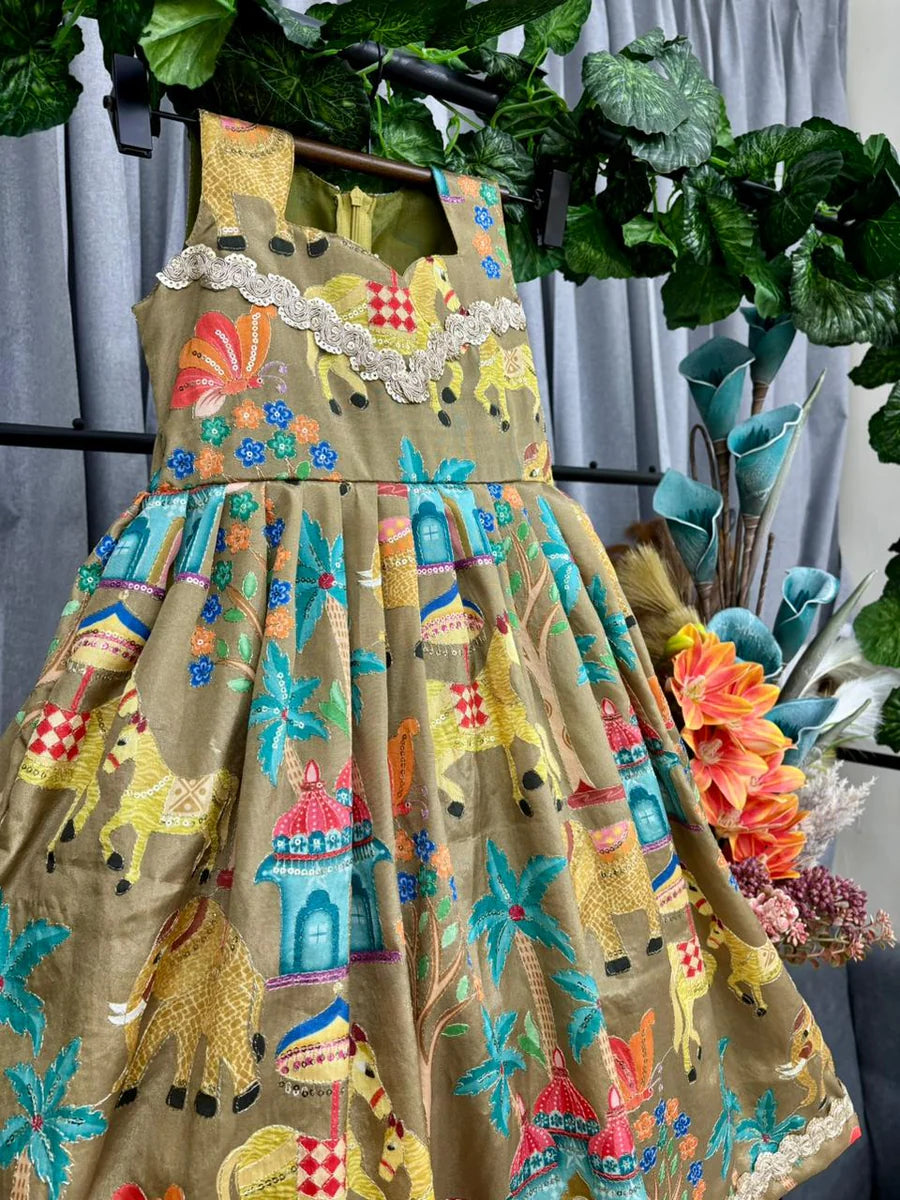 Royal Heritage Print Kids Party Wear Gown