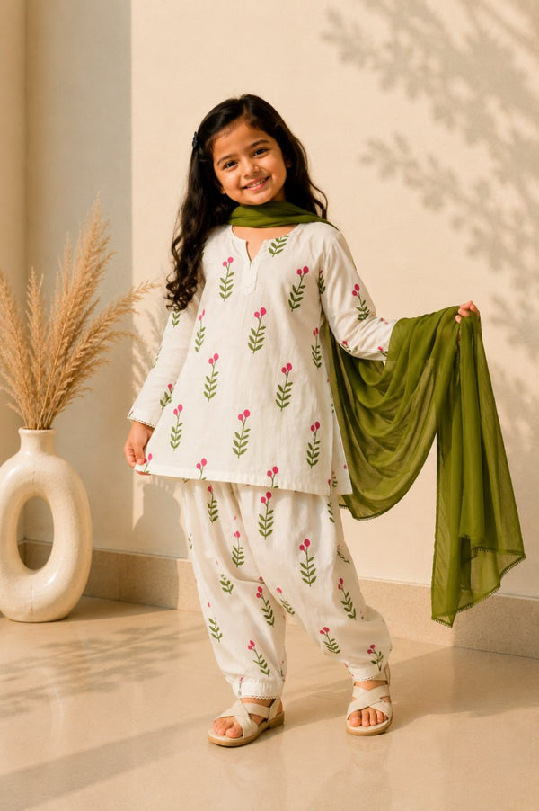 Girls Festive Floral Kurta Set