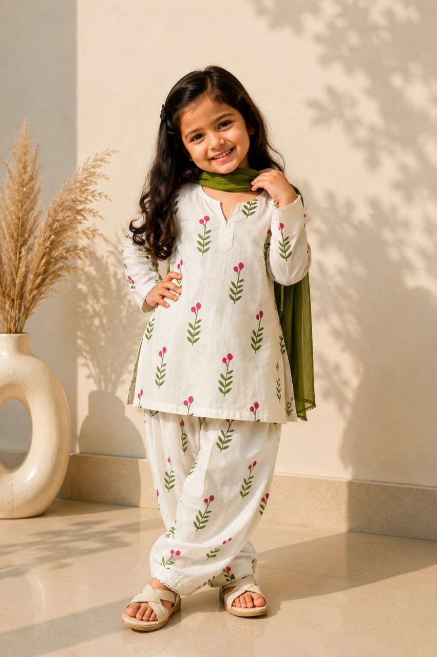 Girls Festive Floral Kurta Set